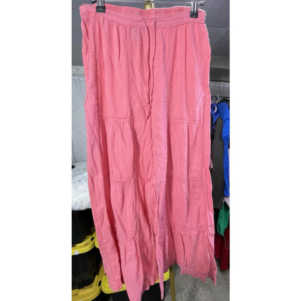 Peppermint Bay Coral Pink Palazzo Pants 100% Cotton Tiered Wide Leg Boho Beach S - Picture 2 of 4